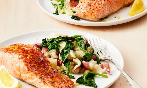 Instant Pot Salmon with Garlic Potatoes and Greens